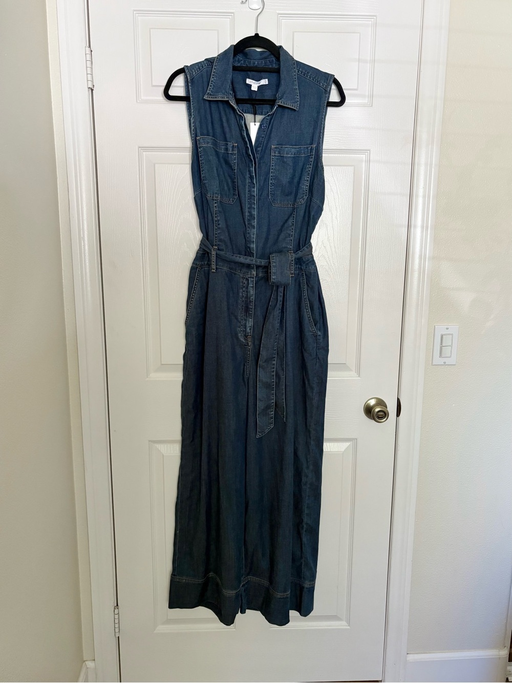 Chico's Sleeveless Dark Blue Denim Jumpsuit with Belt Size 3 (XXL)